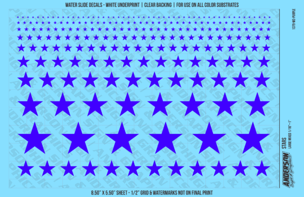 ASG Waterslide Decals - Solid 5-Point Stars Set Large Mixed