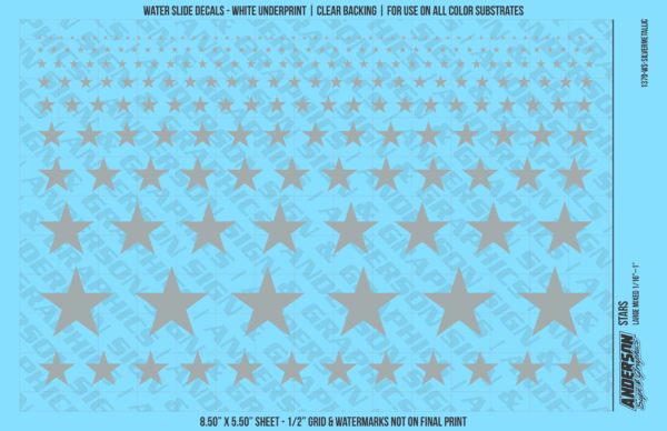ASG Waterslide Decals - Solid 5-Point Stars Set Large Mixed