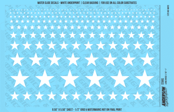 ASG Waterslide Decals - Solid 5-Point Stars Set Large Mixed