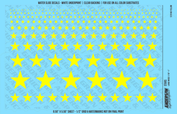 ASG Waterslide Decals - Solid 5-Point Stars Set Large Mixed